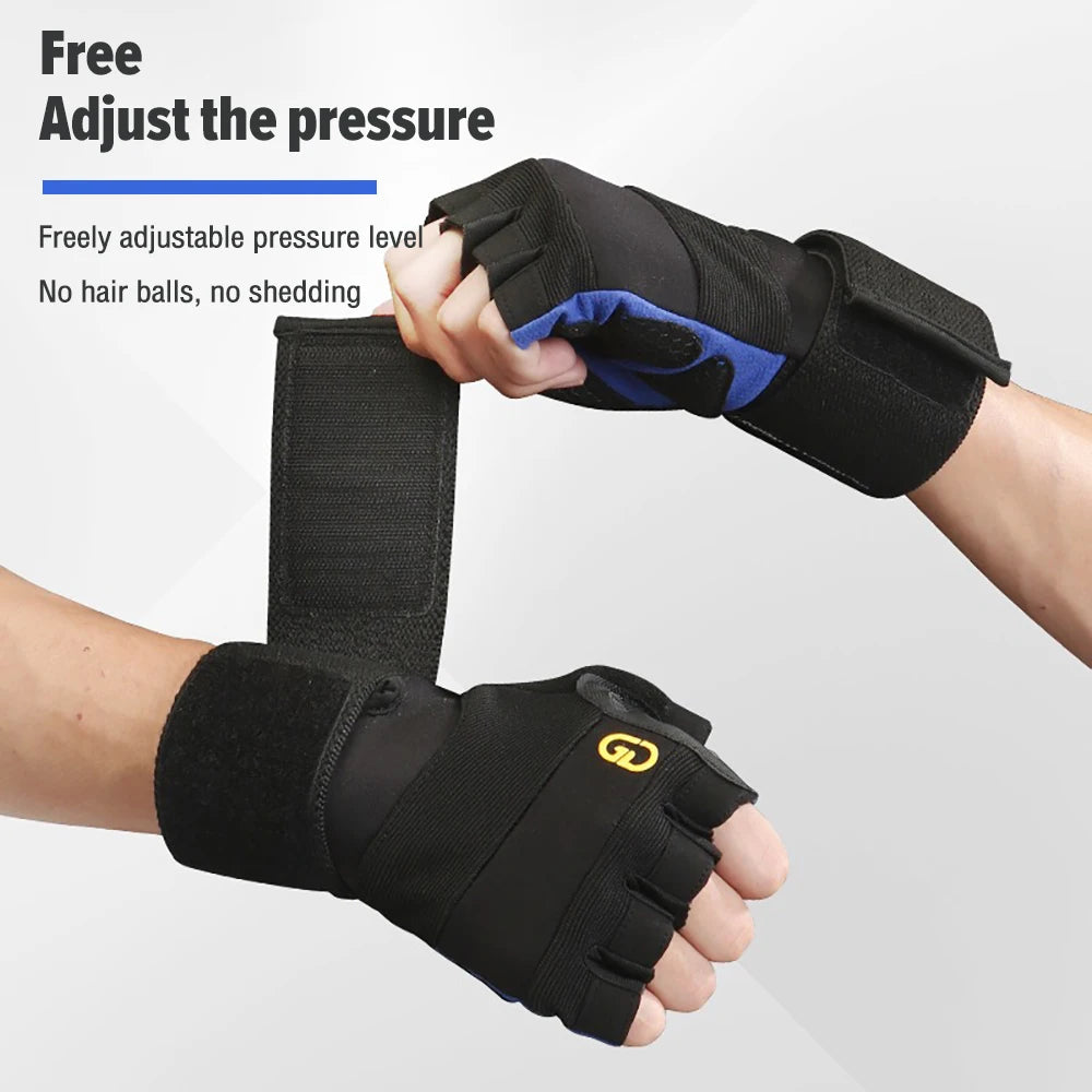 1 Pair Anti-Slip Gym Gloves for Men Women, Wrist Support Workout Gloves Half Finger Breathable, Cycling Fitness Training Gloves