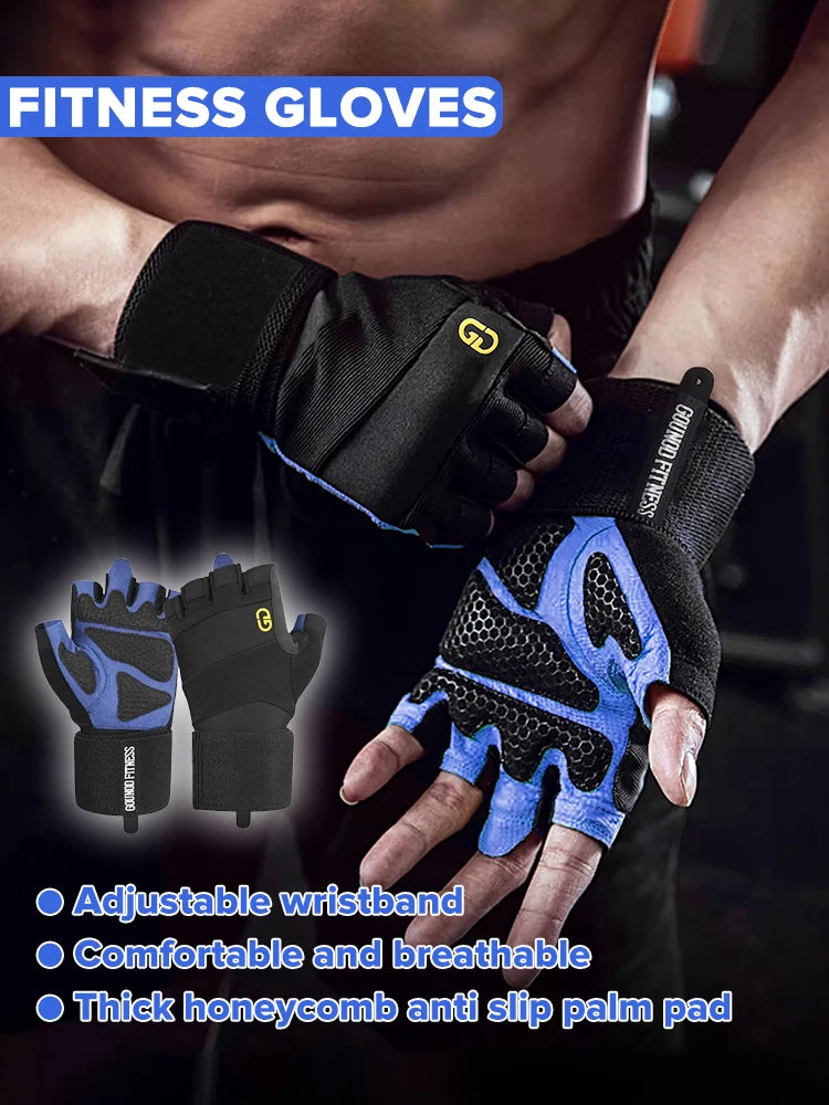 1 Pair Anti-Slip Gym Gloves for Men Women, Wrist Support Workout Gloves Half Finger Breathable, Cycling Fitness Training Gloves