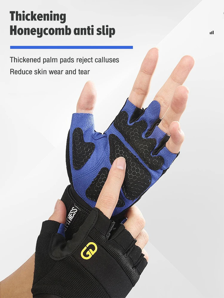 1 Pair Anti-Slip Gym Gloves for Men Women, Wrist Support Workout Gloves Half Finger Breathable, Cycling Fitness Training Gloves