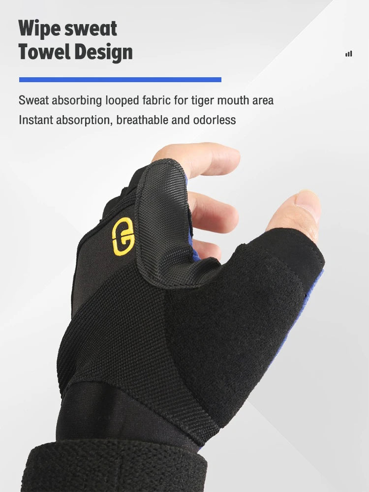 1 Pair Anti-Slip Gym Gloves for Men Women, Wrist Support Workout Gloves Half Finger Breathable, Cycling Fitness Training Gloves