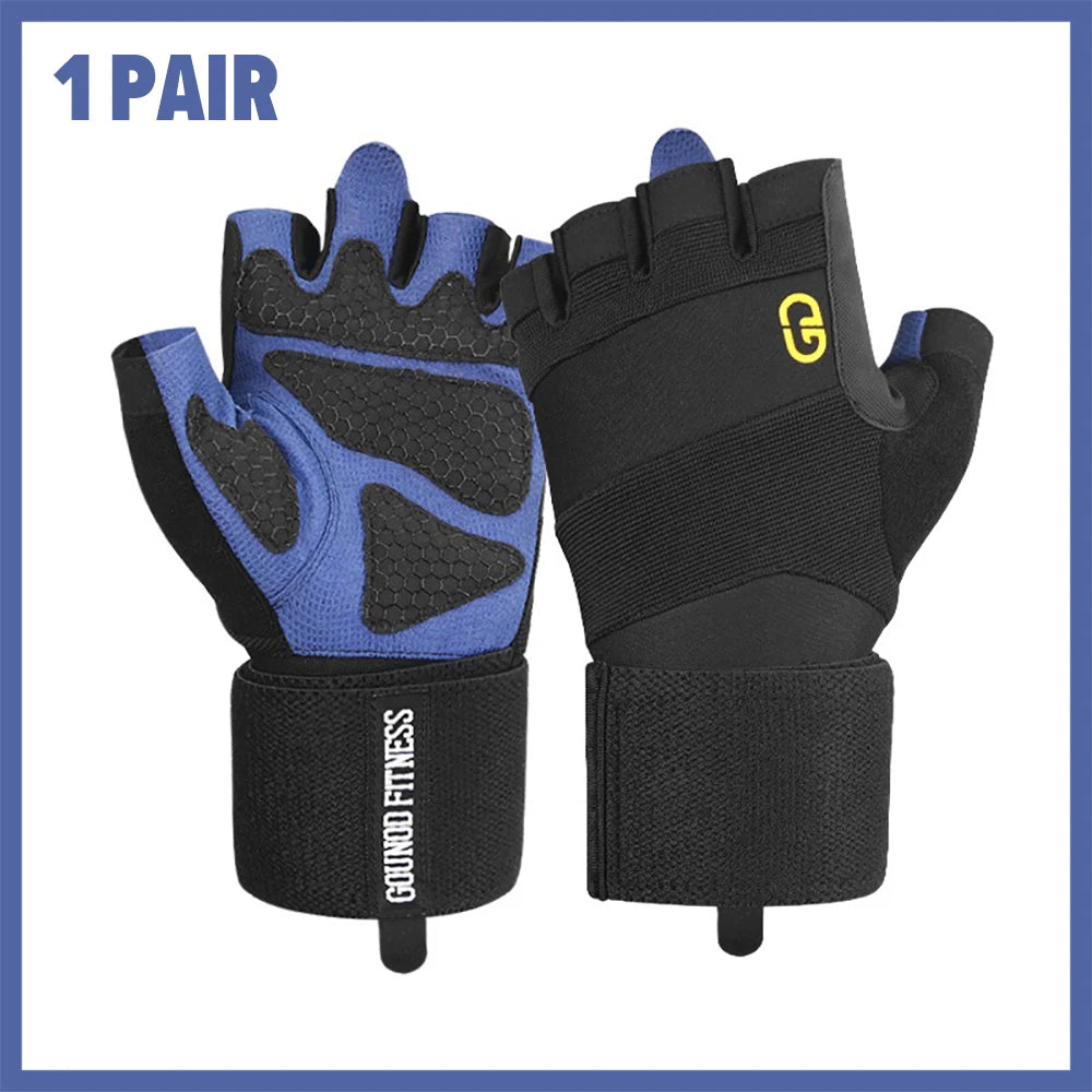 1 Pair Anti-Slip Gym Gloves for Men Women, Wrist Support Workout Gloves Half Finger Breathable, Cycling Fitness Training Gloves