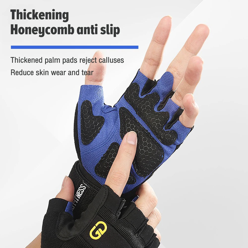 1 Pair Anti-Slip Gym Gloves for Men Women, Wrist Support Workout Gloves Half Finger Breathable, Cycling Fitness Training Gloves