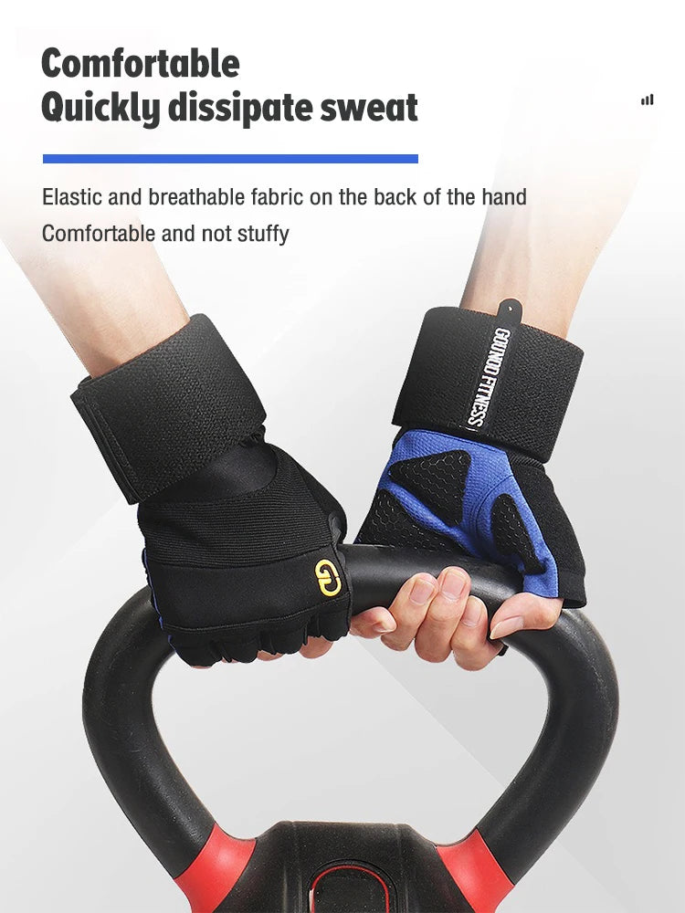 1 Pair Anti-Slip Gym Gloves for Men Women, Wrist Support Workout Gloves Half Finger Breathable, Cycling Fitness Training Gloves