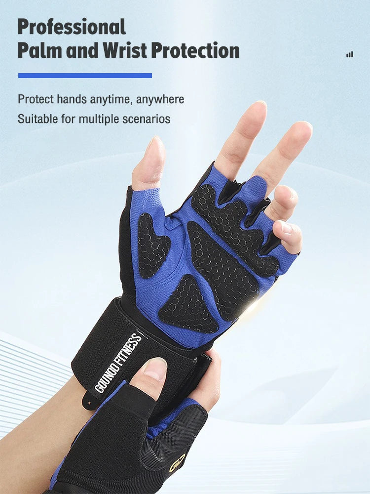 1 Pair Anti-Slip Gym Gloves for Men Women, Wrist Support Workout Gloves Half Finger Breathable, Cycling Fitness Training Gloves