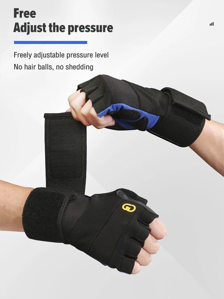 1 Pair Anti-Slip Gym Gloves for Men Women, Wrist Support Workout Gloves Half Finger Breathable, Cycling Fitness Training Gloves