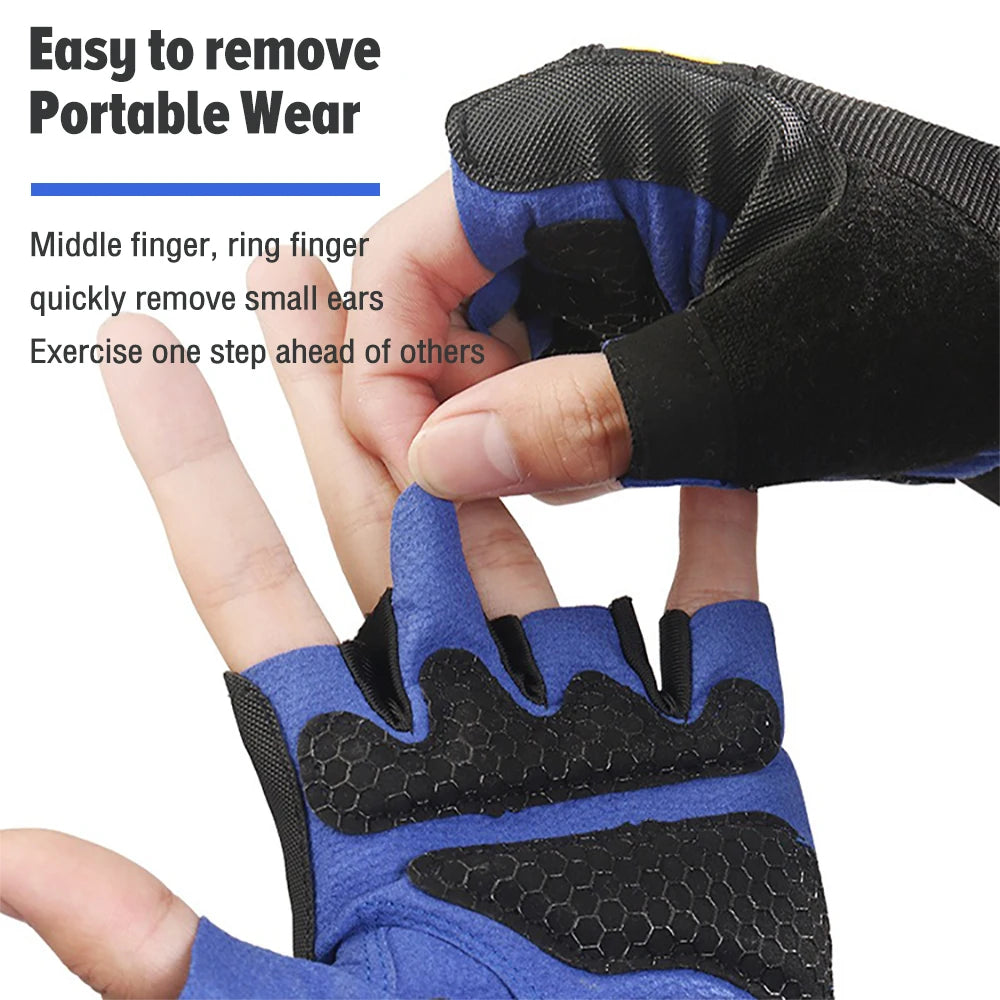 1 Pair Anti-Slip Gym Gloves for Men Women, Wrist Support Workout Gloves Half Finger Breathable, Cycling Fitness Training Gloves