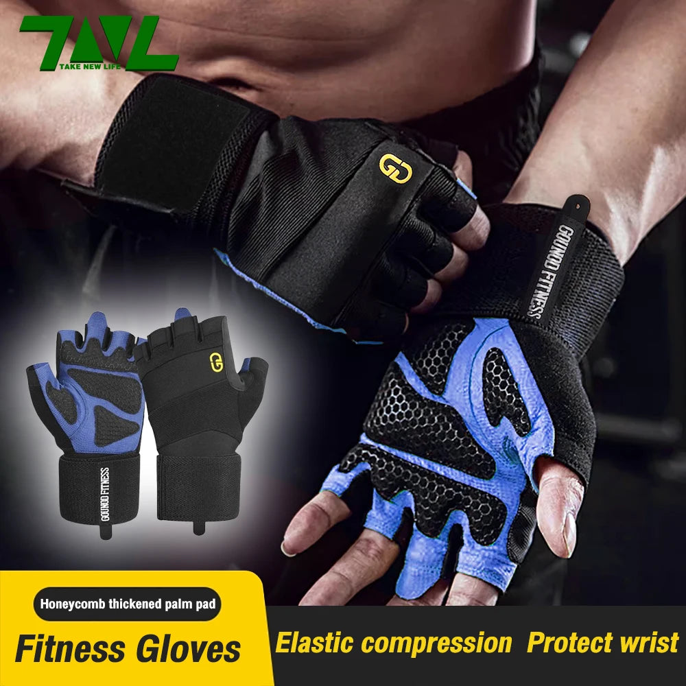 1 Pair Anti-Slip Gym Gloves for Men Women, Wrist Support Workout Gloves Half Finger Breathable, Cycling Fitness Training Gloves